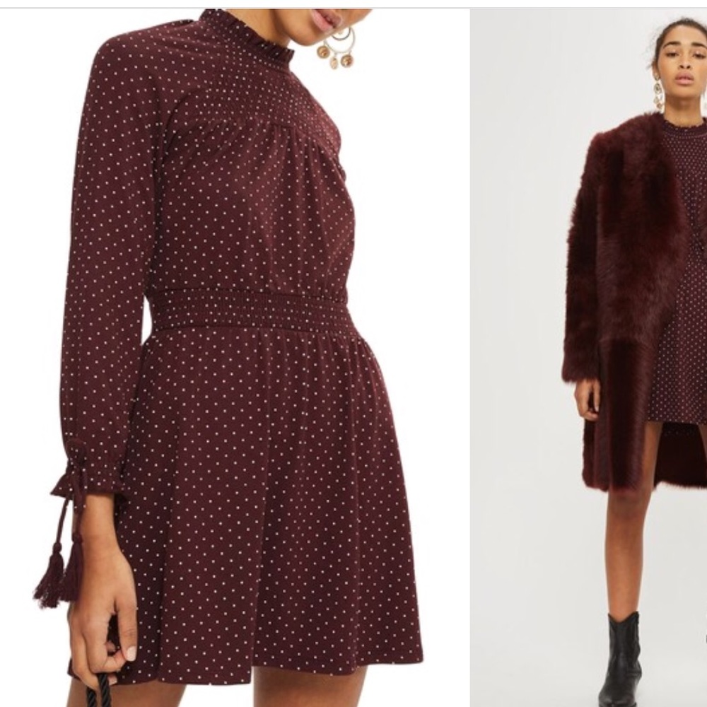 Burgundy polka dot dress